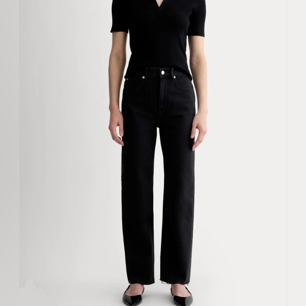 Everlane Curvy Way High Black Jeans High Waist Straight Leg Raw Hem